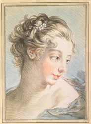 Ung kvinde, graveret af Louis Marin Bonnet (1743-93), 1767 (farvestik)